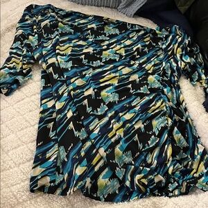 Style & Co. ~Blue Green Black Patterned Blouse~ XL stretch